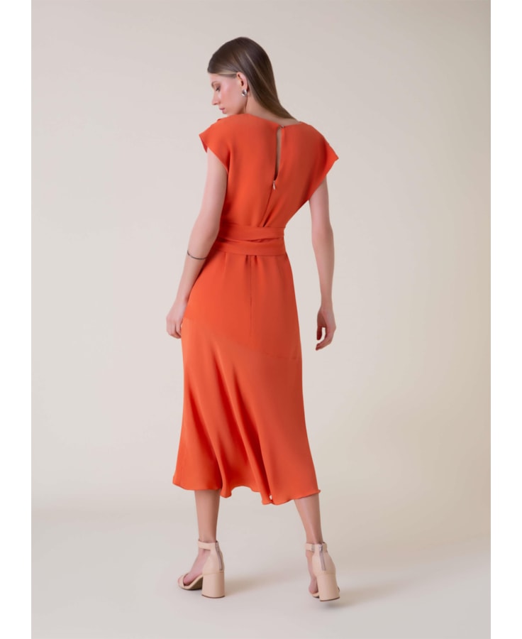 Vestido Seda Transpasse Laranja