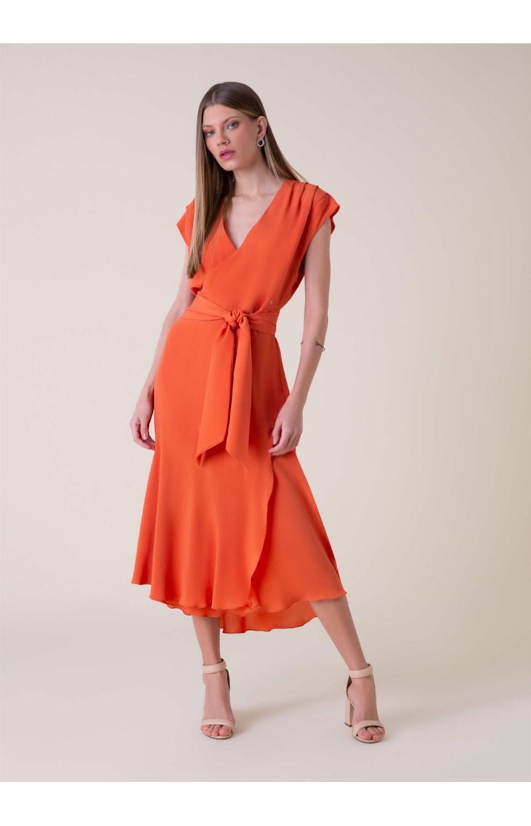 Vestido Seda Transpasse Laranja