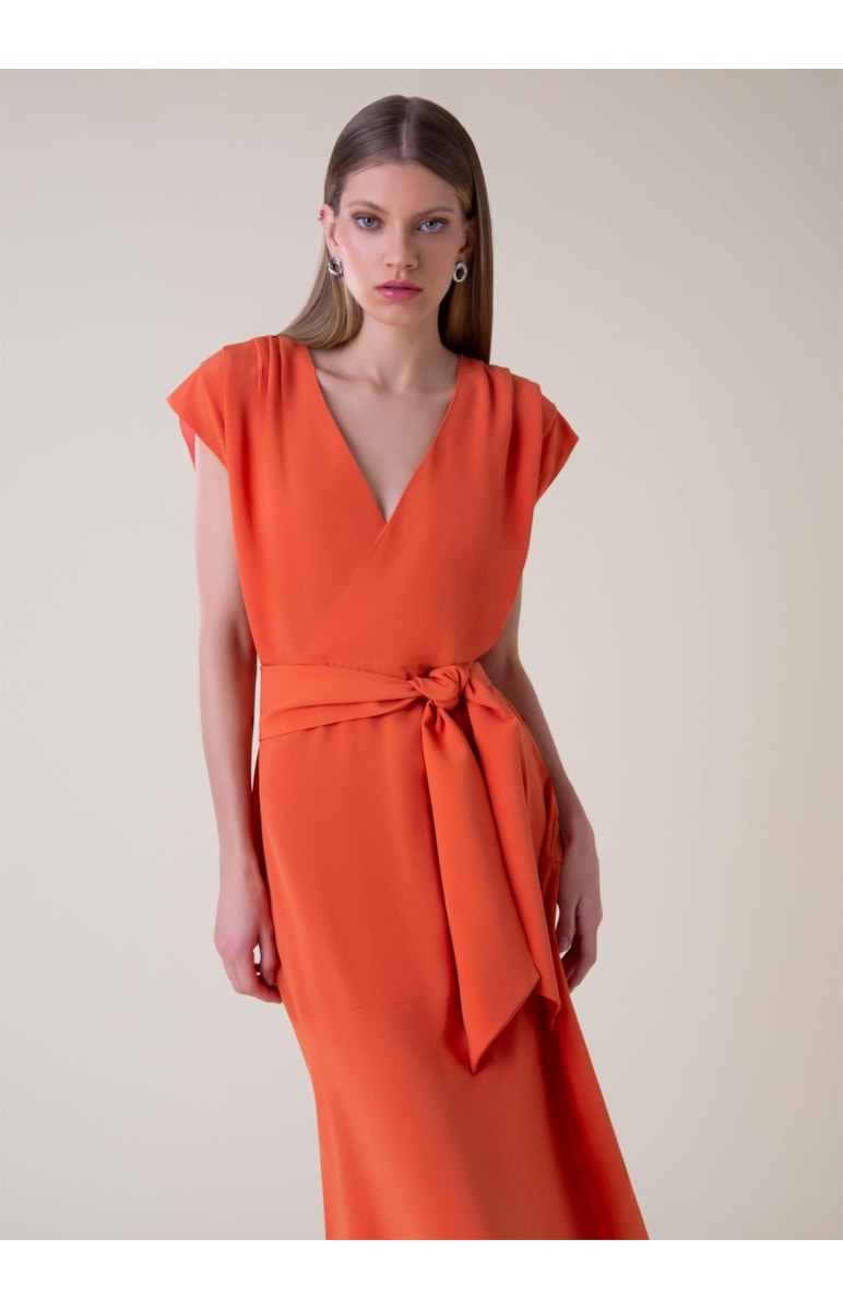 Vestido Seda Transpasse Laranja