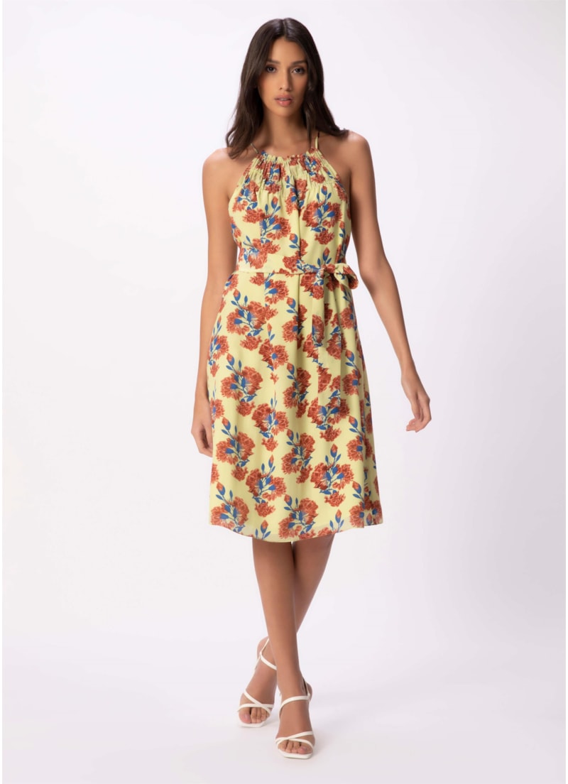 Vestido Silk Bright Decote Canaleta Amarelo Limao
