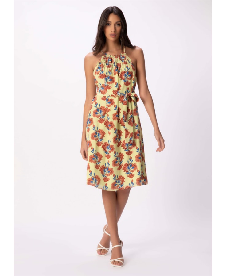 Vestido Silk Bright Decote Canaleta Amarelo Limao