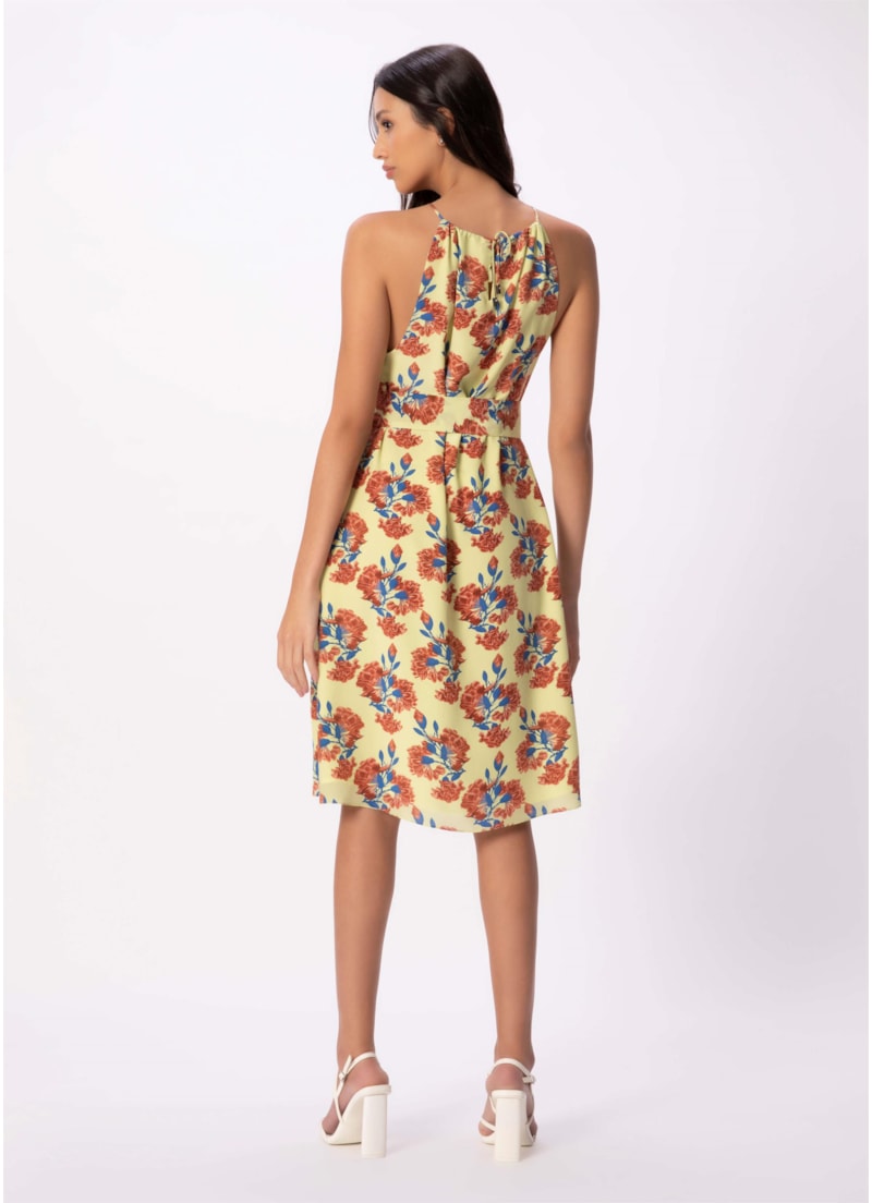 Vestido Silk Bright Decote Canaleta Amarelo Limao