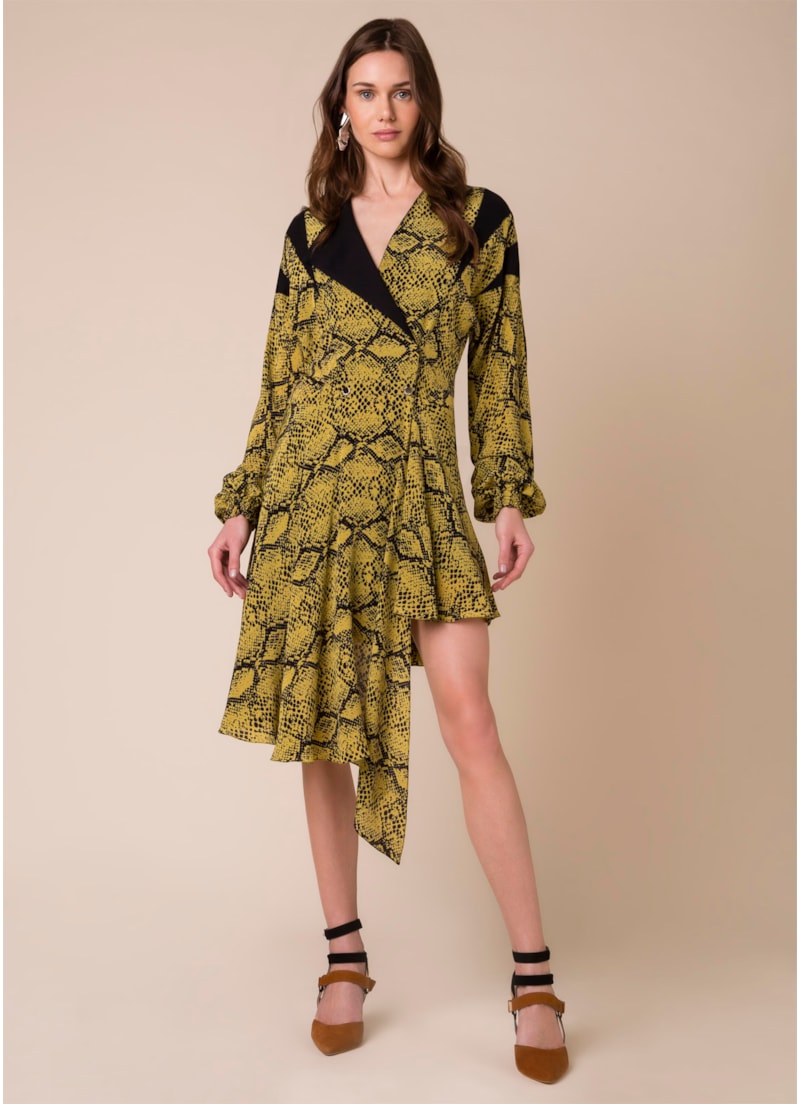 Vestido Snake Estampado Fundo Amarelo