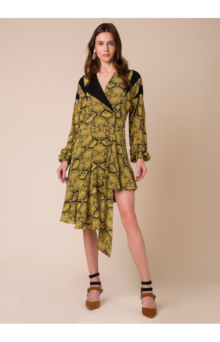 Vestido Snake Estampado Fundo Amarelo