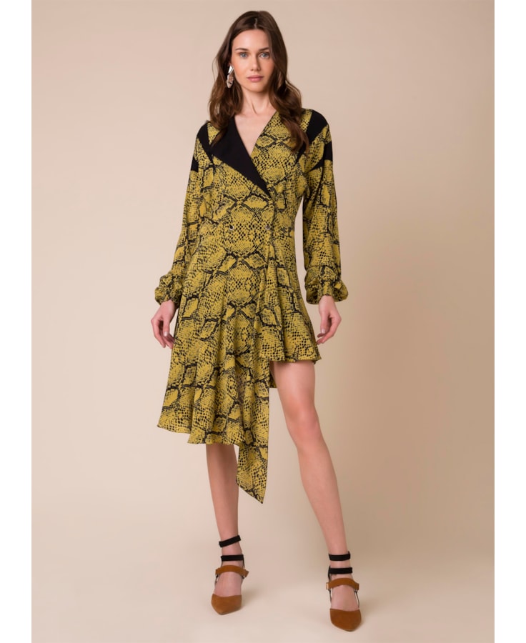 Vestido Snake Estampado Fundo Amarelo