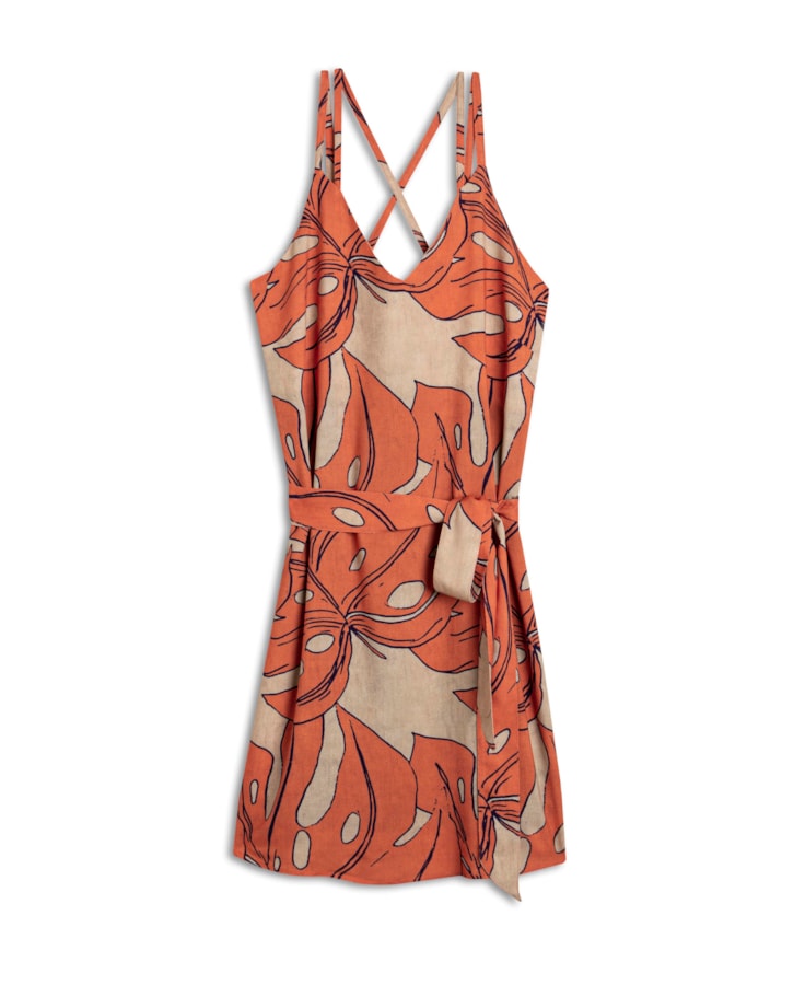 Vestido Tiras Splitz Estampado Laranja