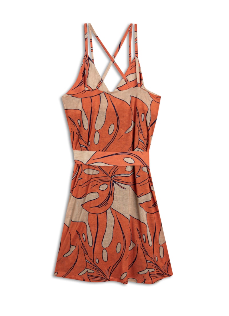 Vestido Tiras Splitz Estampado Laranja