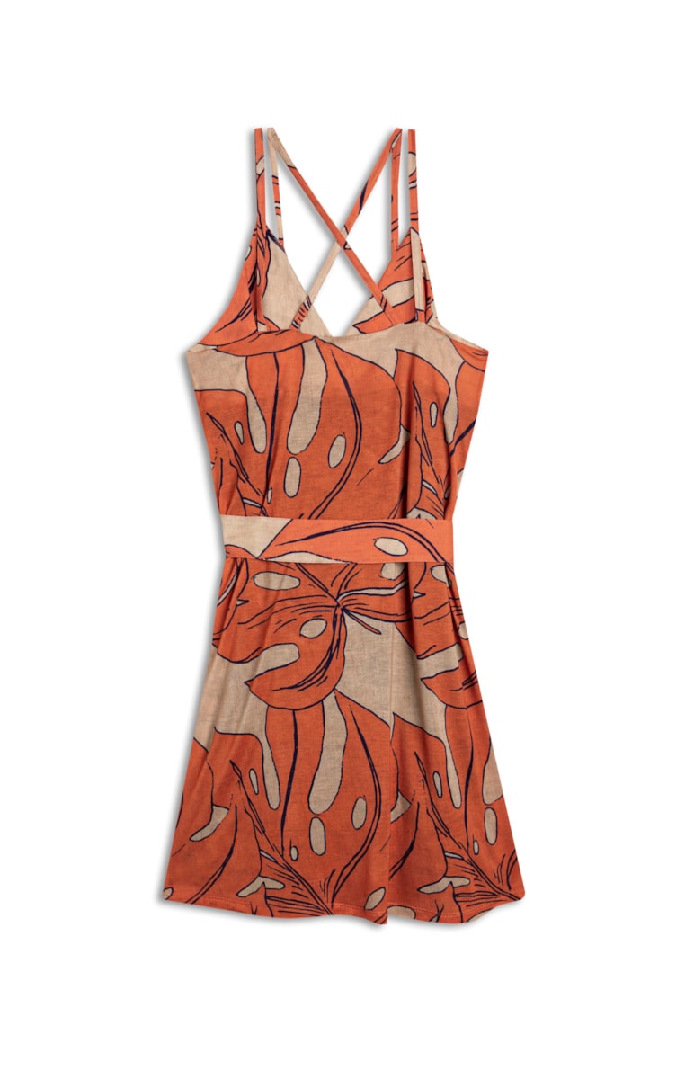 Vestido Tiras Splitz Estampado Laranja