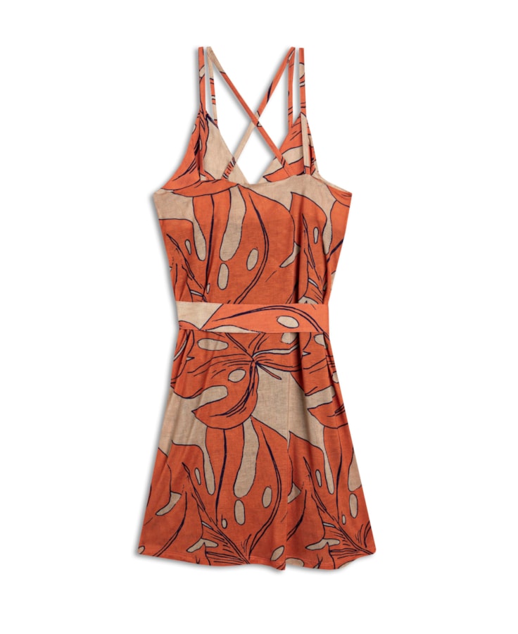 Vestido Tiras Splitz Estampado Laranja