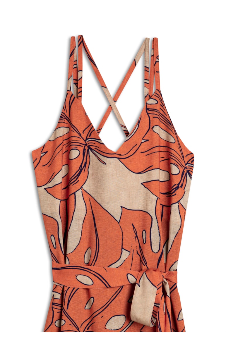 Vestido Tiras Splitz Estampado Laranja