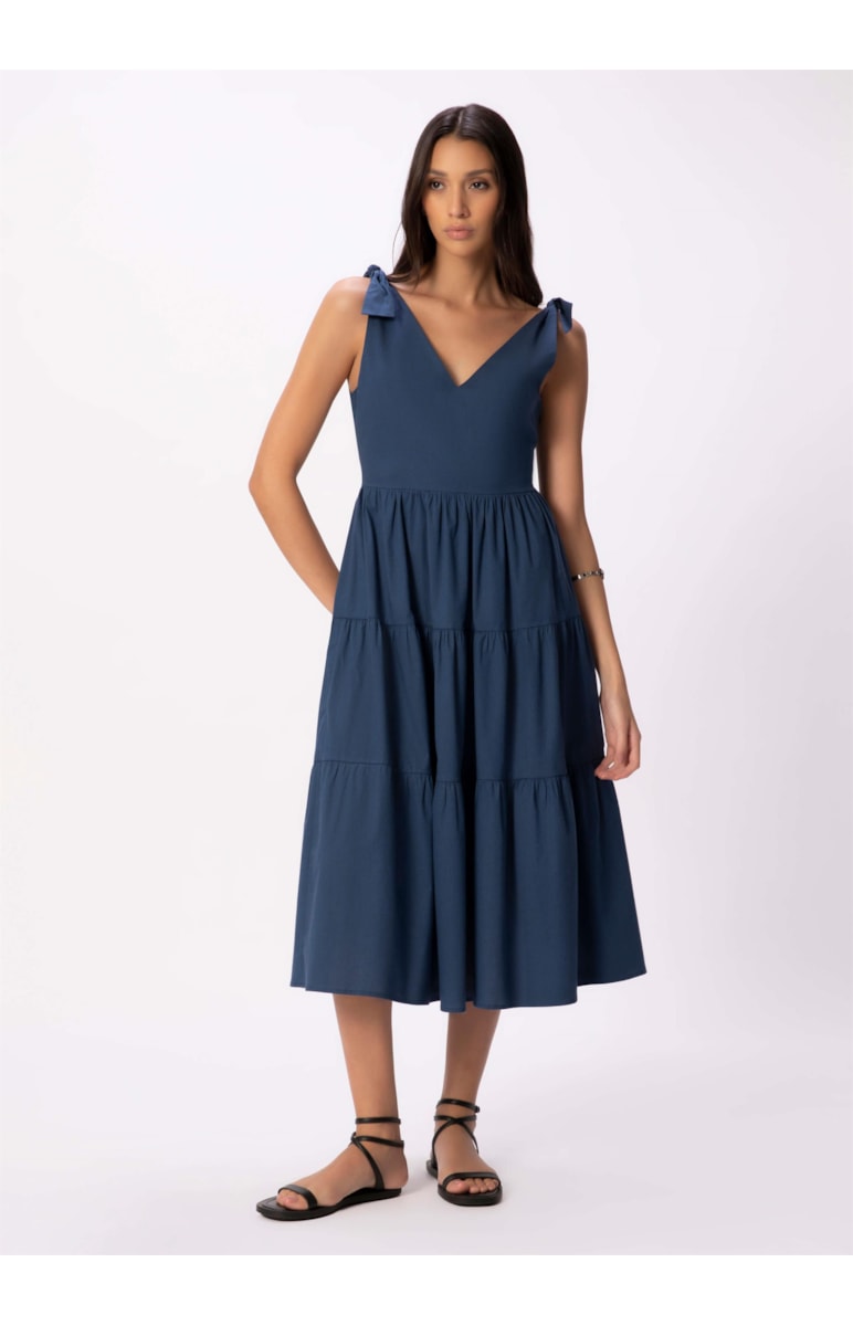 Vestido Tricoline Lake Dark Navy