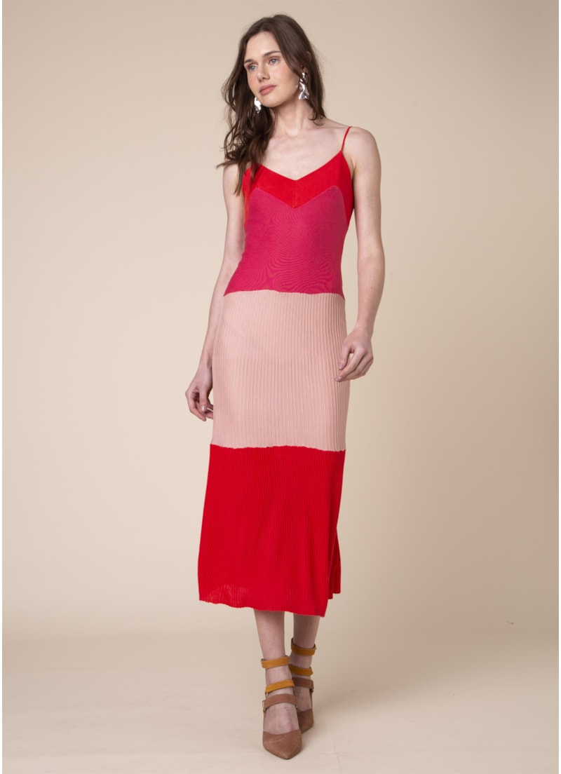 Vestido Tricolor Canelado Rosa