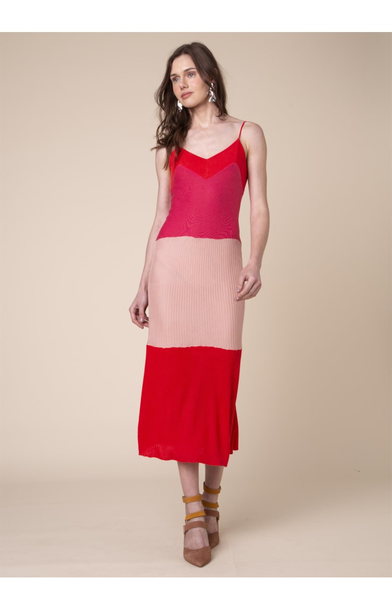 Vestido Tricolor Canelado Rosa