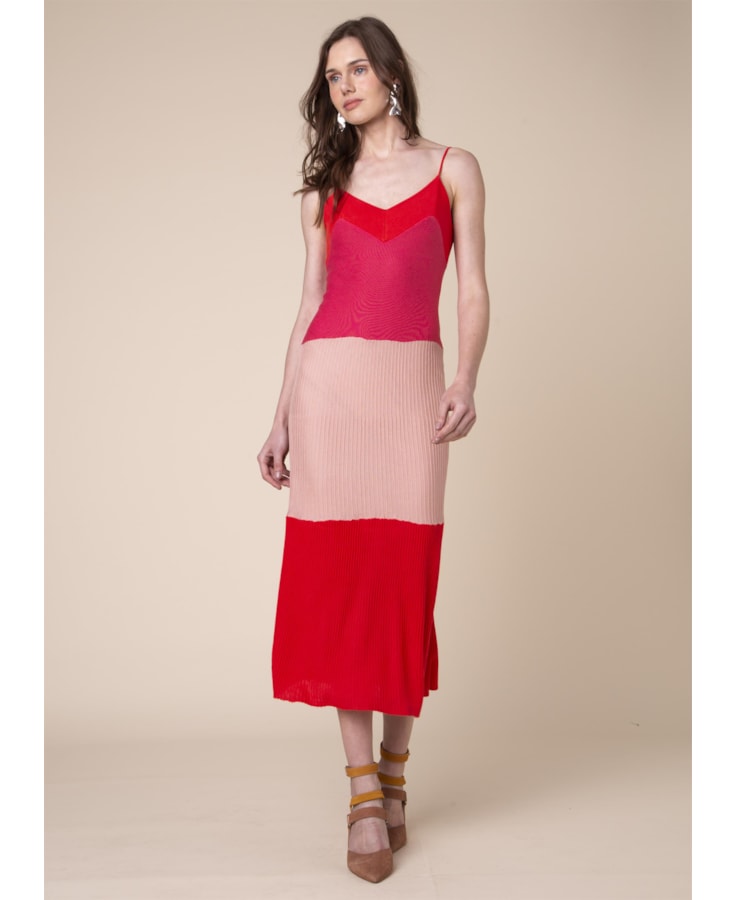 Vestido Tricolor Canelado Rosa