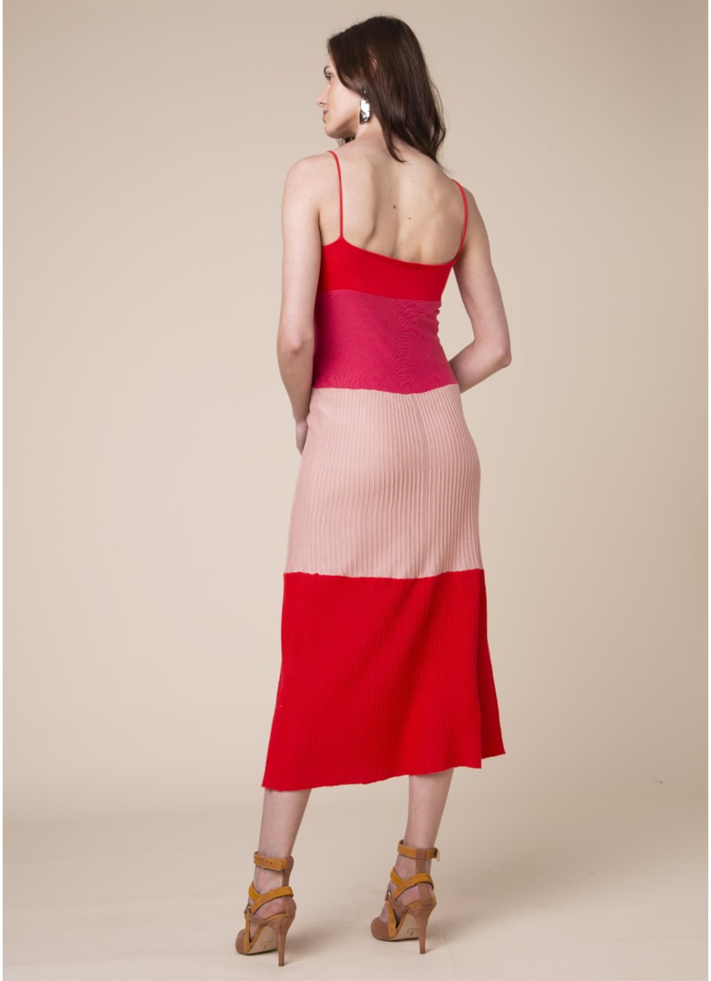 Vestido Tricolor Canelado Rosa