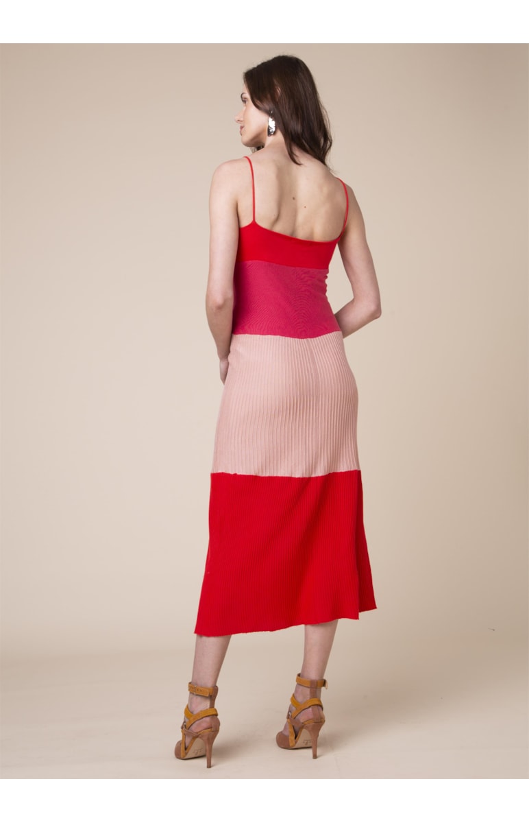 Vestido Tricolor Canelado Rosa