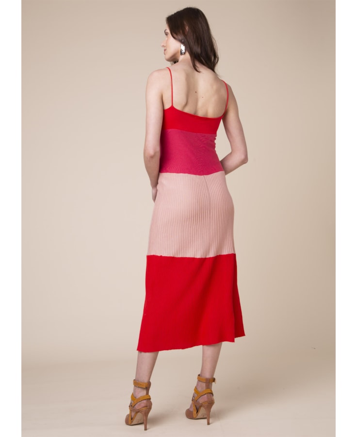 Vestido Tricolor Canelado Rosa