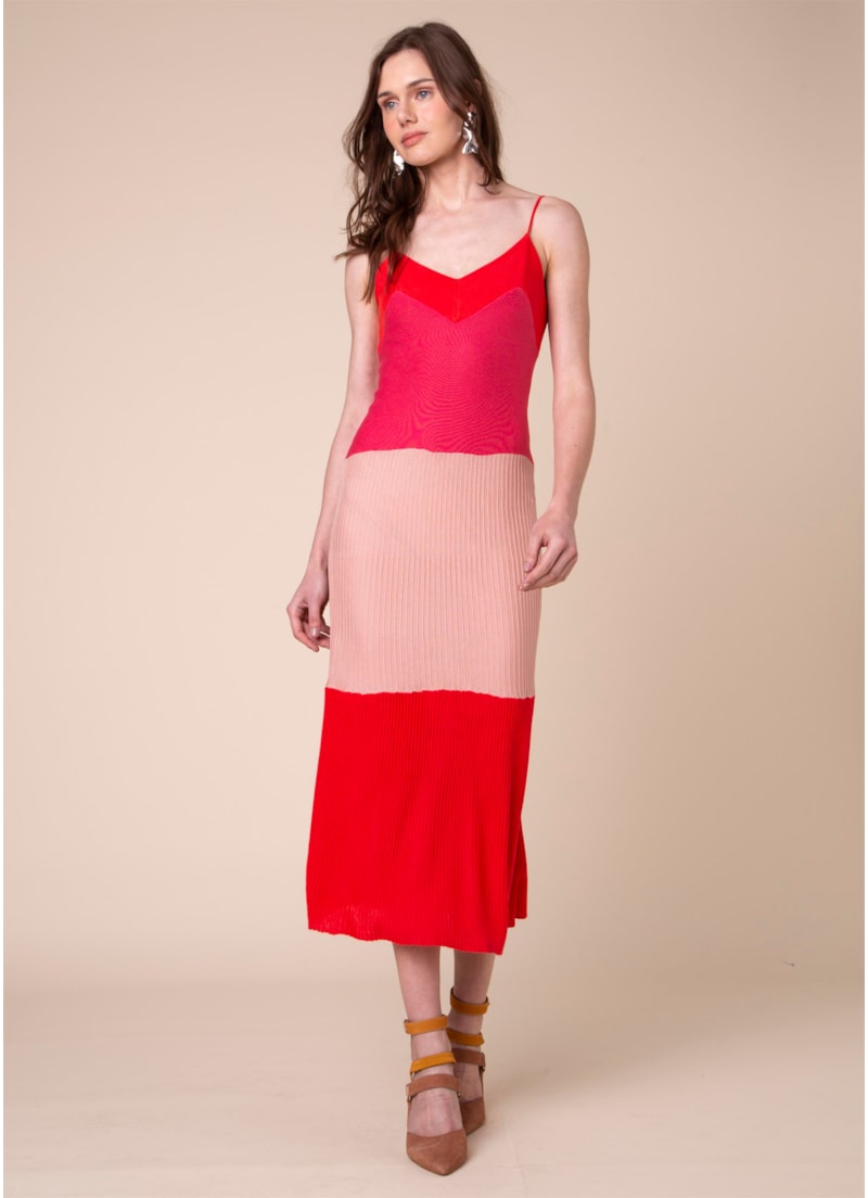 Vestido Tricolor Canelado Rosa
