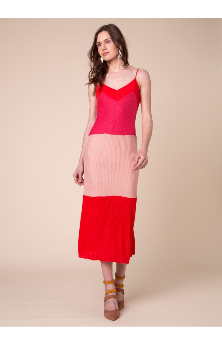 Vestido Tricolor Canelado Rosa