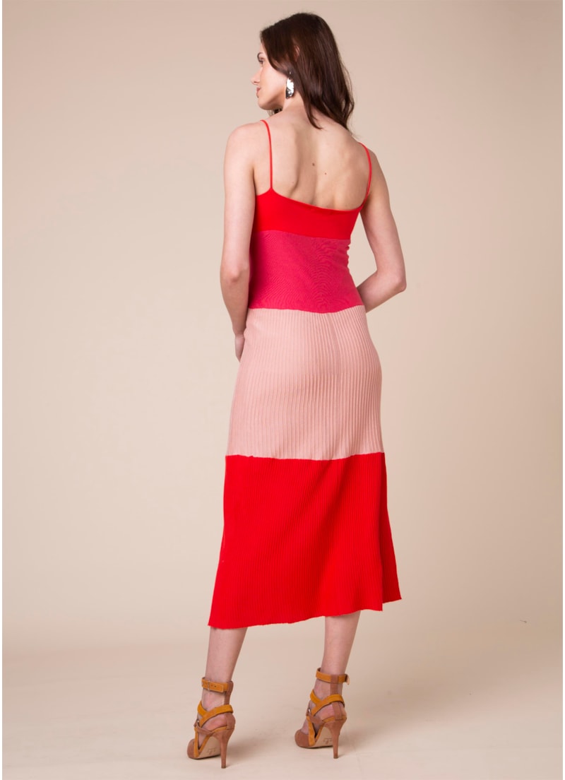 Vestido Tricolor Canelado Rosa