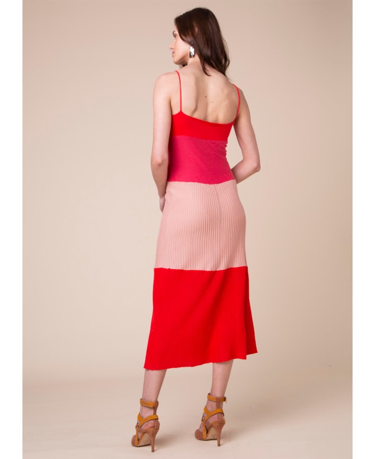 Vestido Tricolor Canelado Rosa