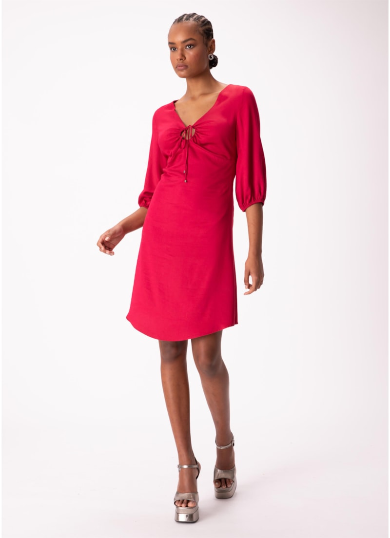 Vestido Venice Midi Manga Bufante Magenta