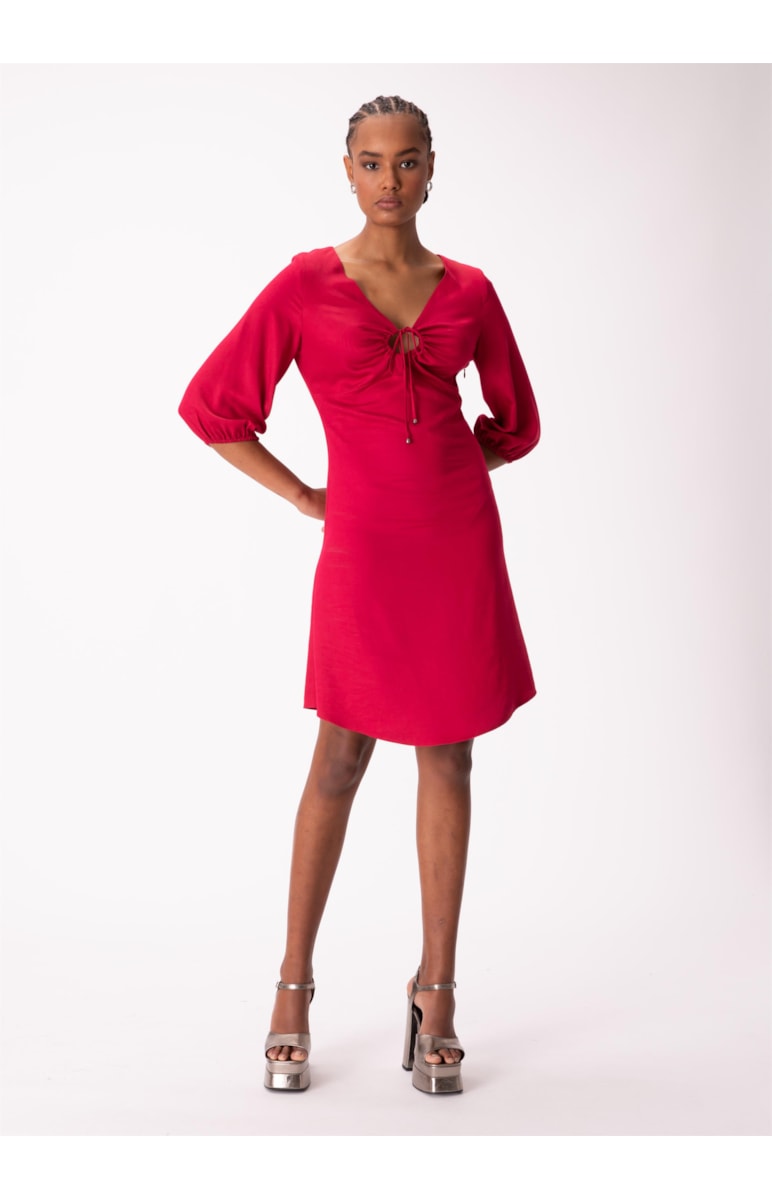Vestido Venice Midi Manga Bufante Magenta