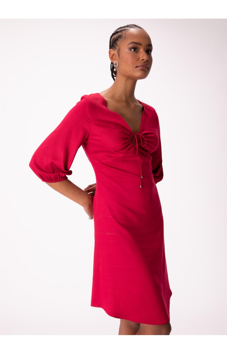 Vestido Venice Midi Manga Bufante Magenta