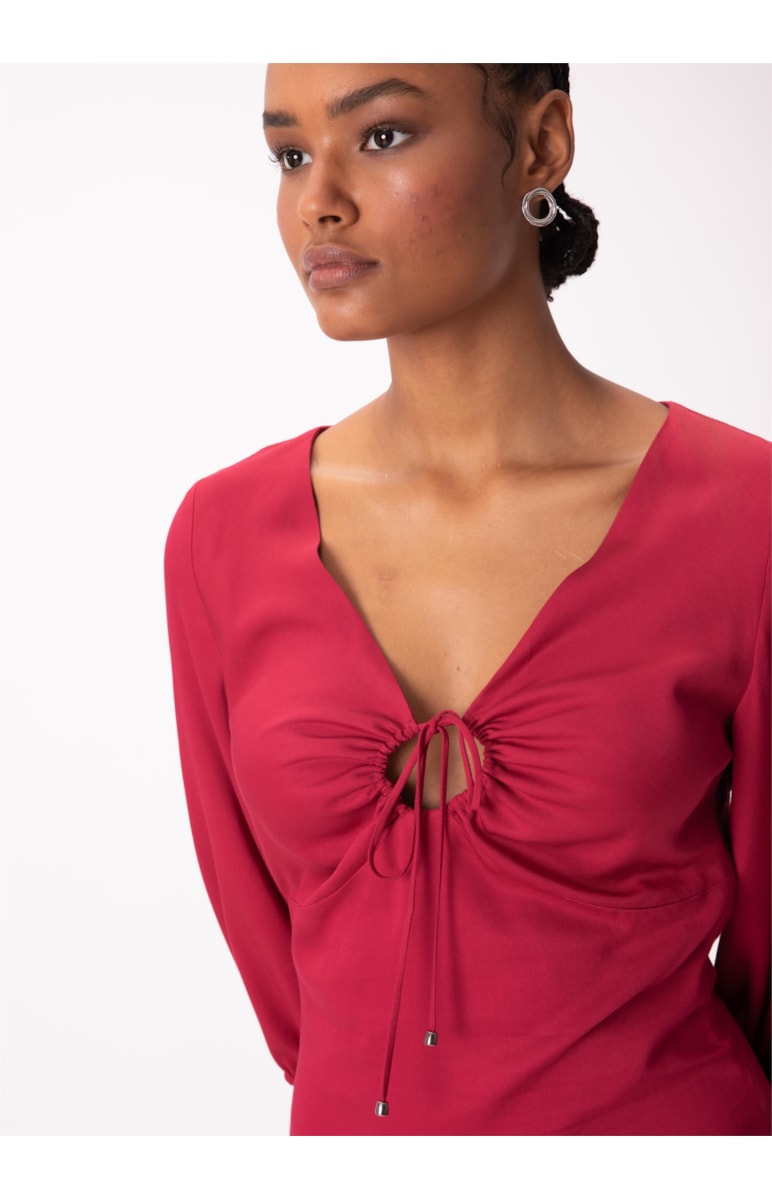 Vestido Venice Midi Manga Bufante Magenta