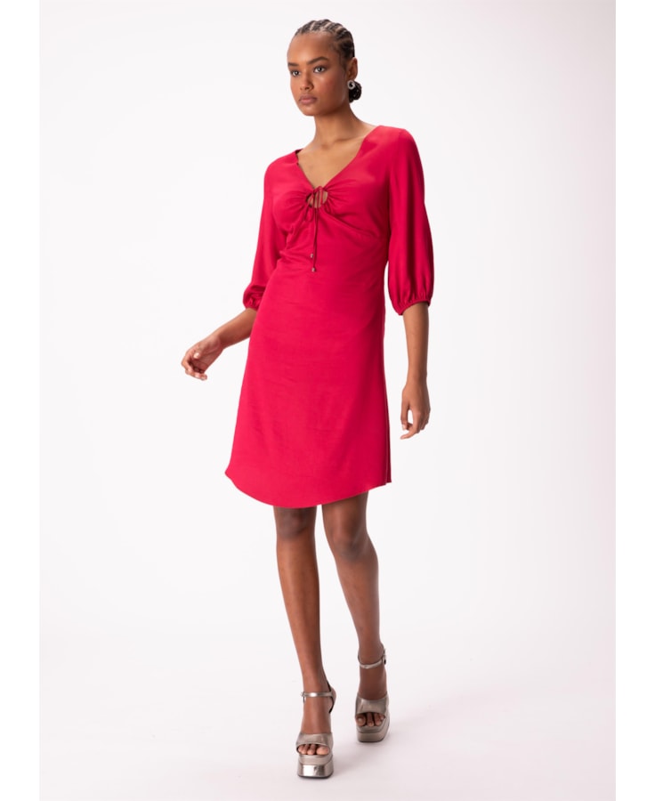 Vestido Venice Midi Manga Bufante Magenta