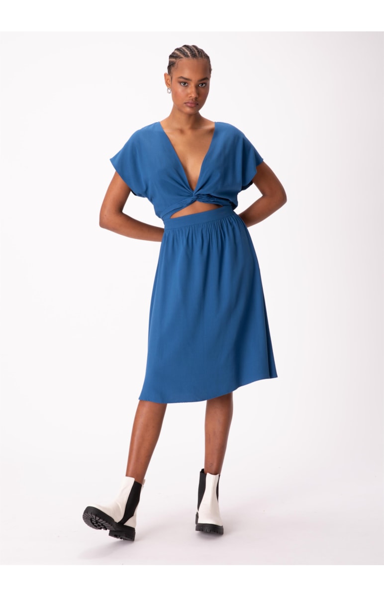 Vestido Visco Twill Midi Cut Out Azul Pervante