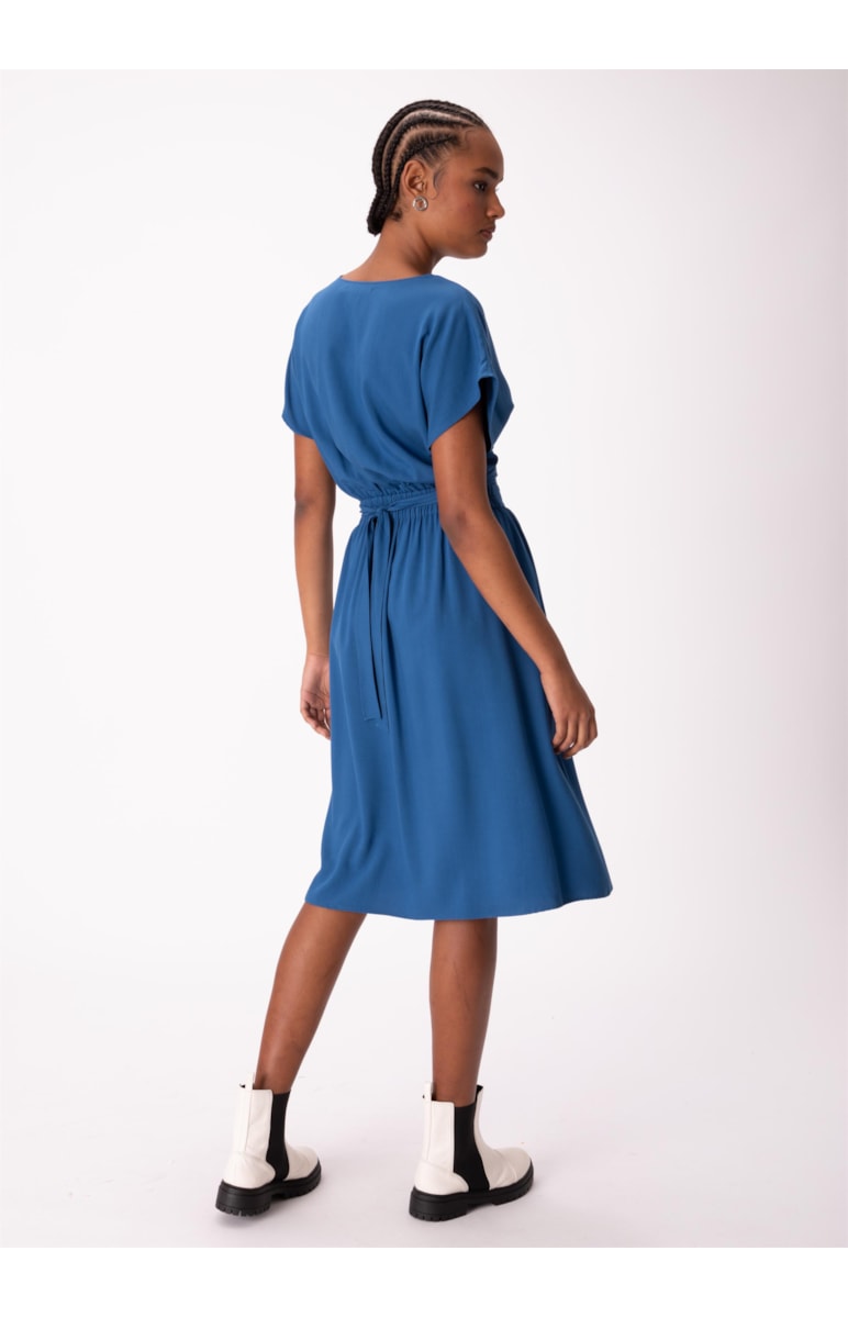 Vestido Visco Twill Midi Cut Out Azul Pervante