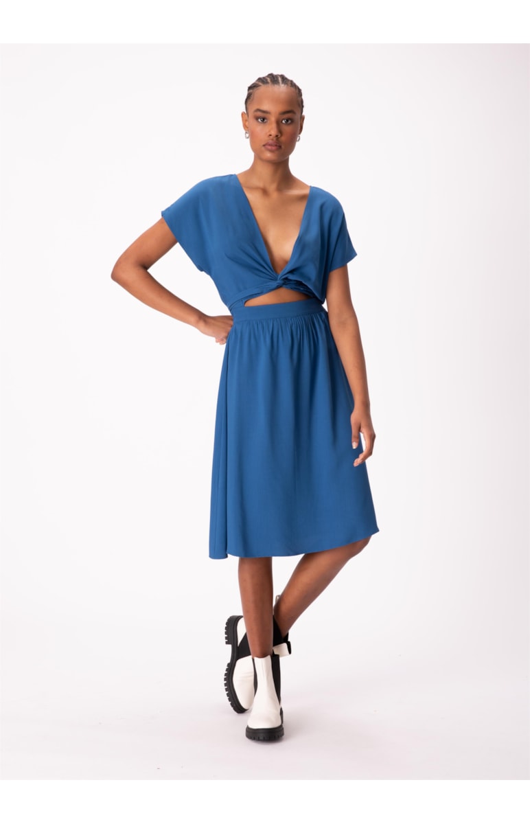 Vestido Visco Twill Midi Cut Out Azul Pervante