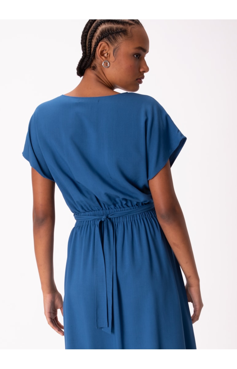 Vestido Visco Twill Midi Cut Out Azul Pervante