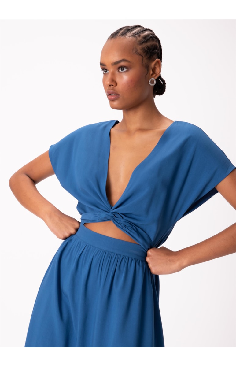 Vestido Visco Twill Midi Cut Out Azul Pervante