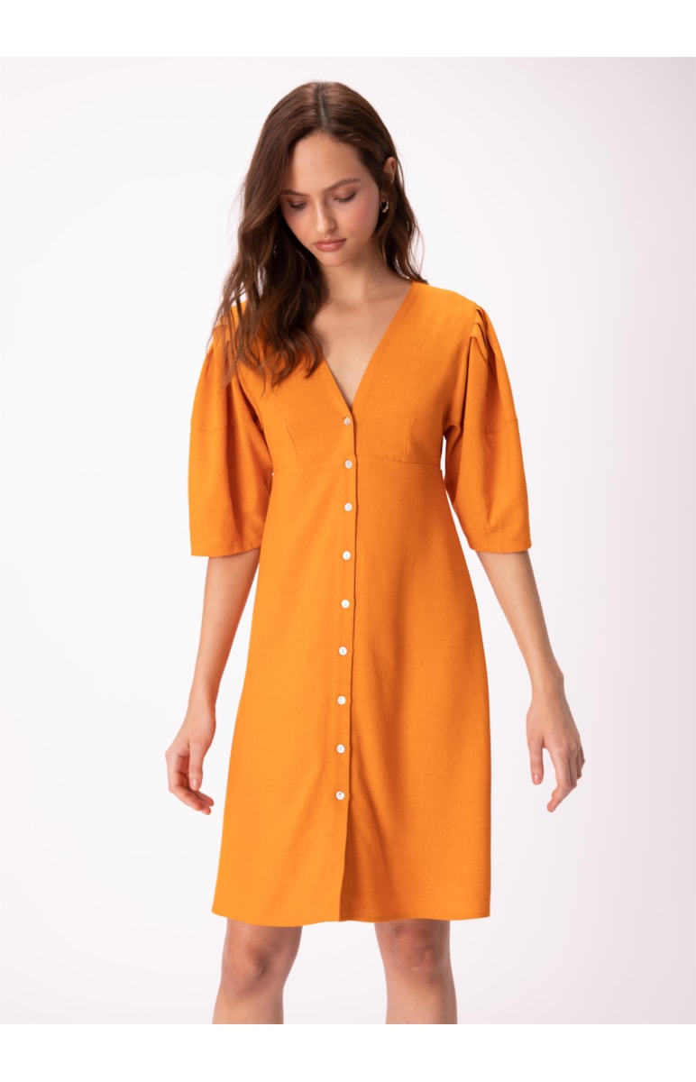 Vestido Viscolinho Naomi Decote v Mostarda
