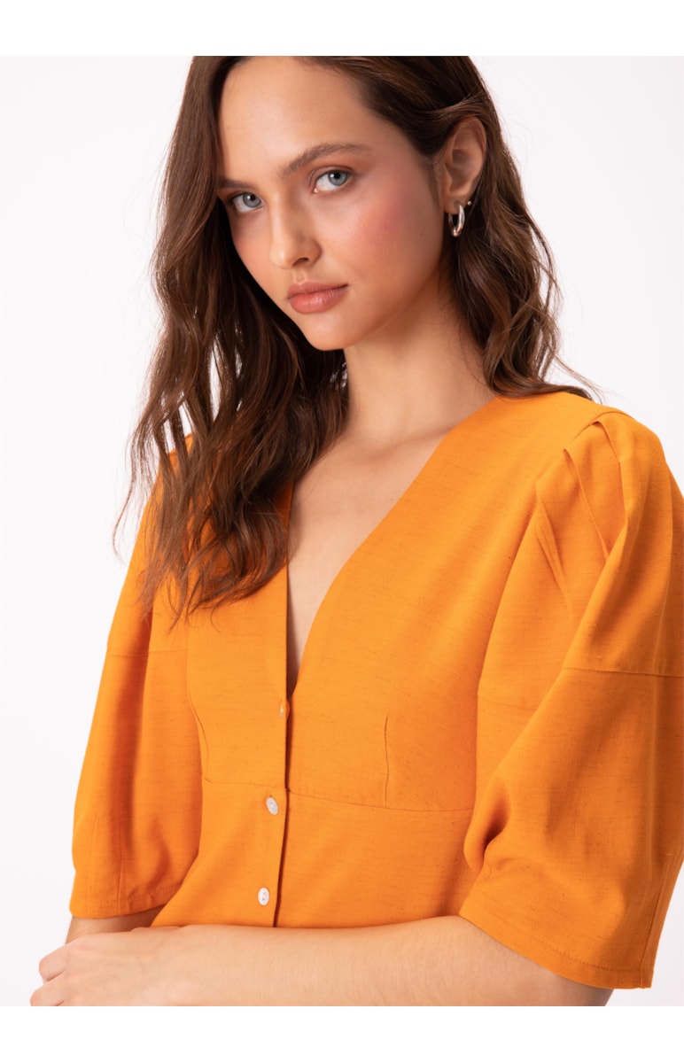 Vestido Viscolinho Naomi Decote v Mostarda