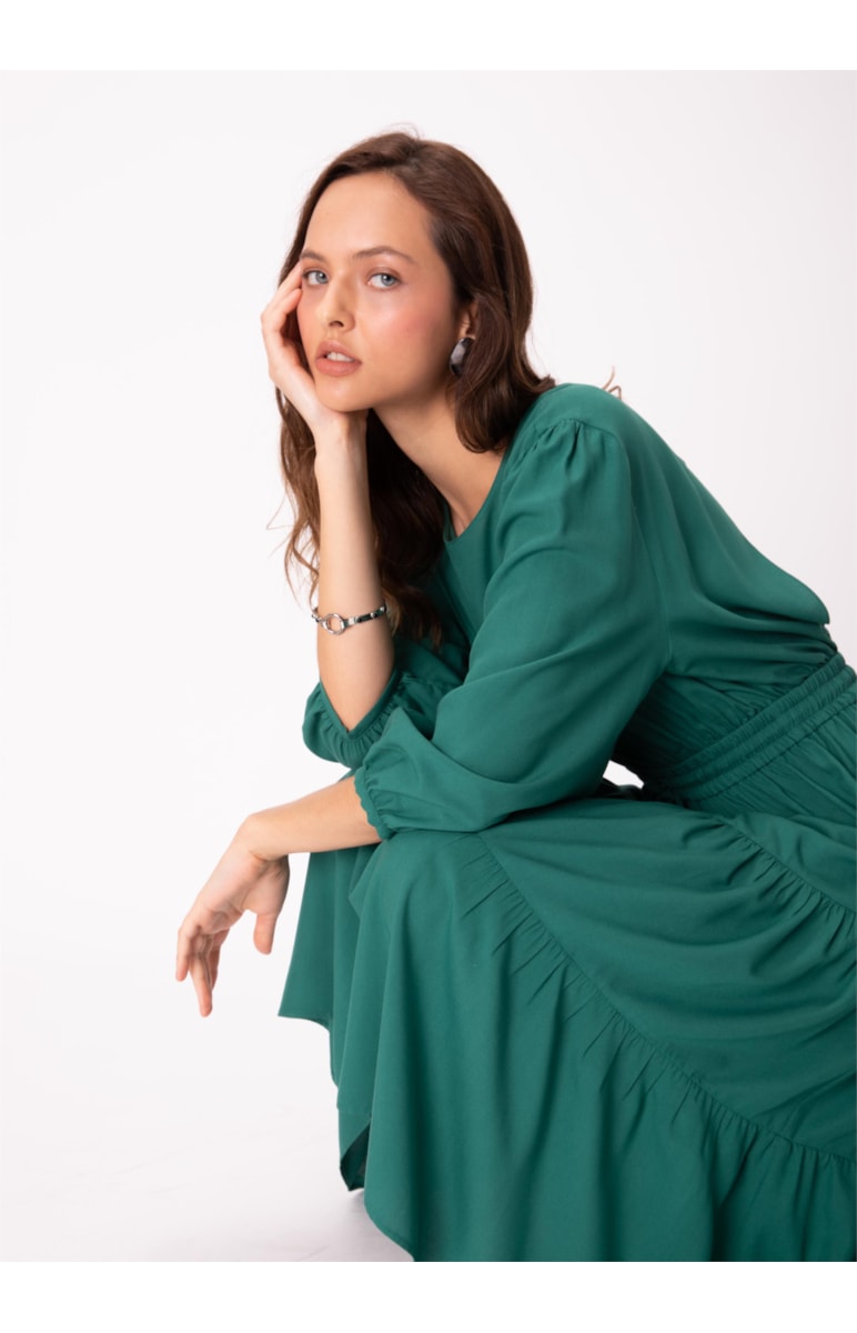Vestido Viscose Essential Midi Ajuste Ci Petroleo