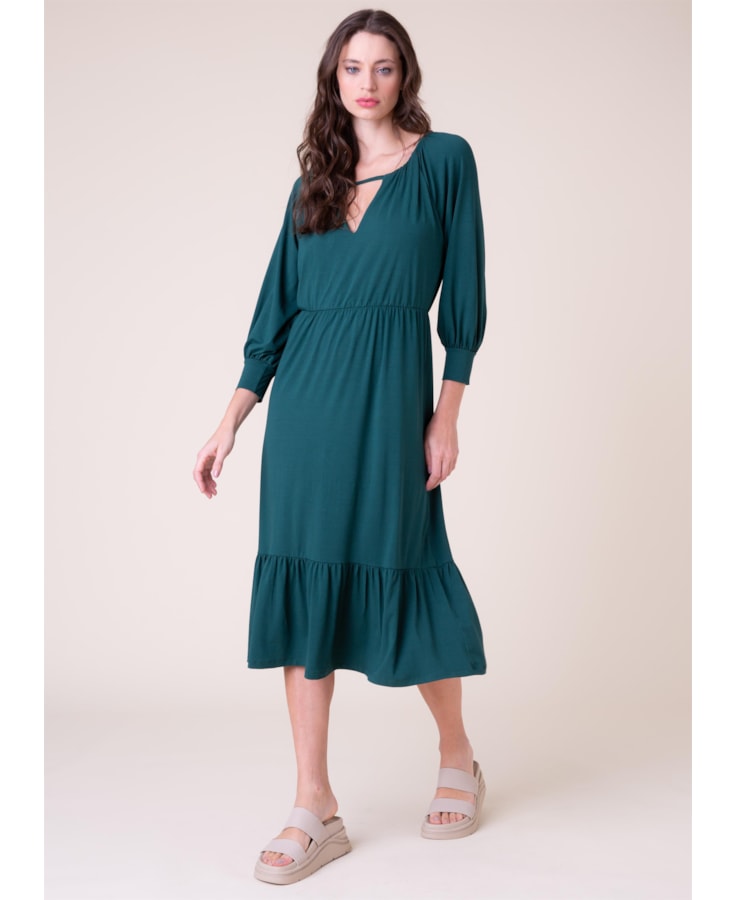 Vestido Visup New Manga Longa Verde Militar