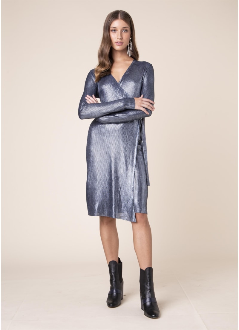 Vestido Wrap Brilho Petroleo
