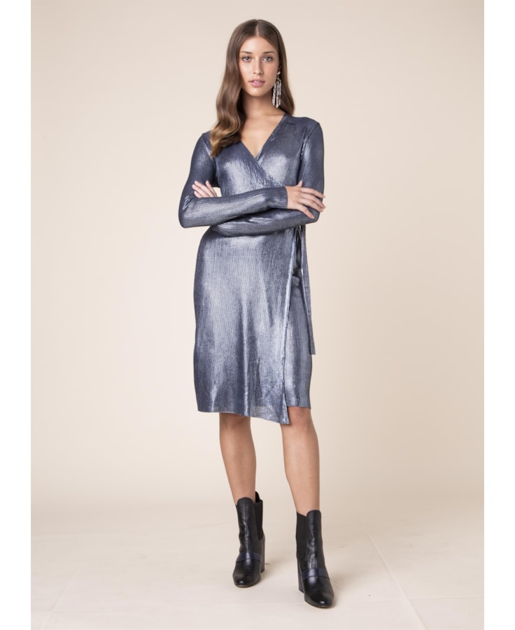 Vestido Wrap Brilho Petroleo
