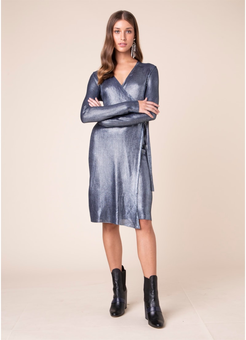 Vestido Wrap Brilho Petroleo