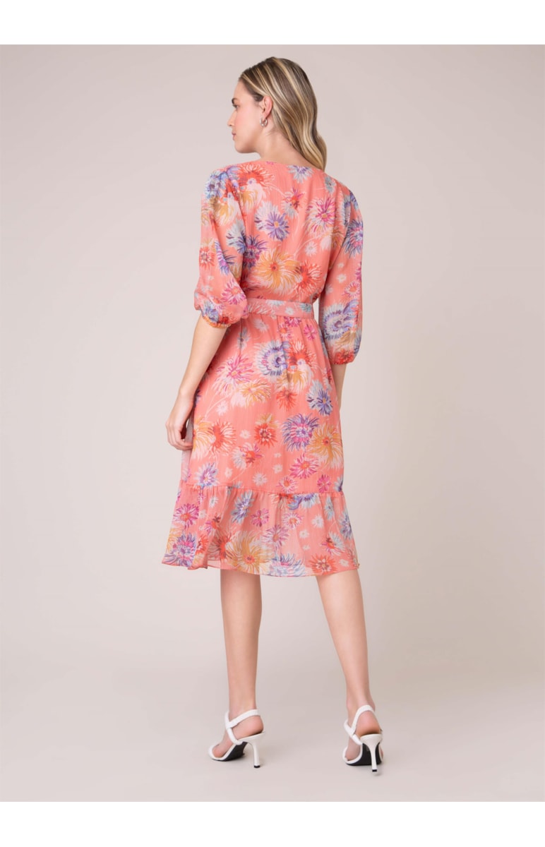 Vestido Wrap Chiffon Flowers Coral