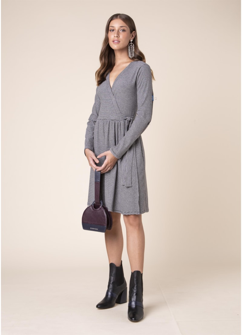 Vestido Wrap Waffle Cinza Mescla