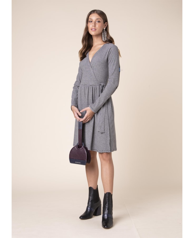 Vestido Wrap Waffle Cinza Mescla