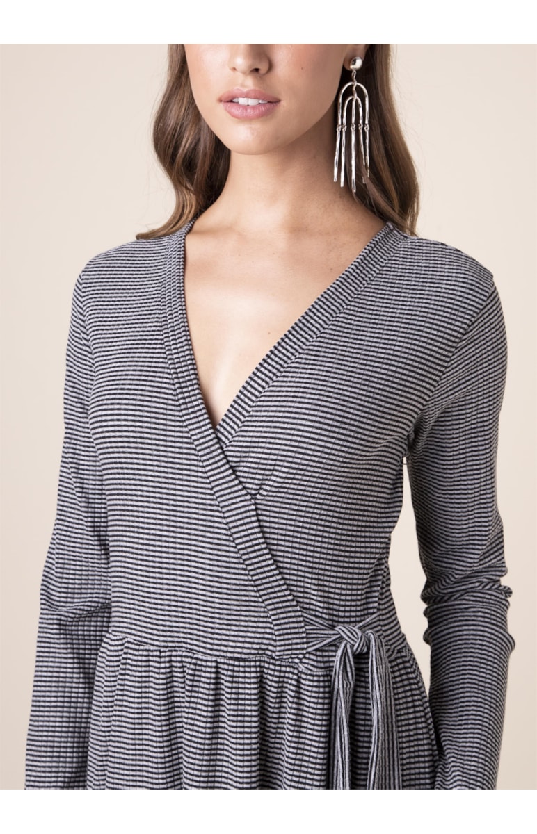 Vestido Wrap Waffle Cinza Mescla