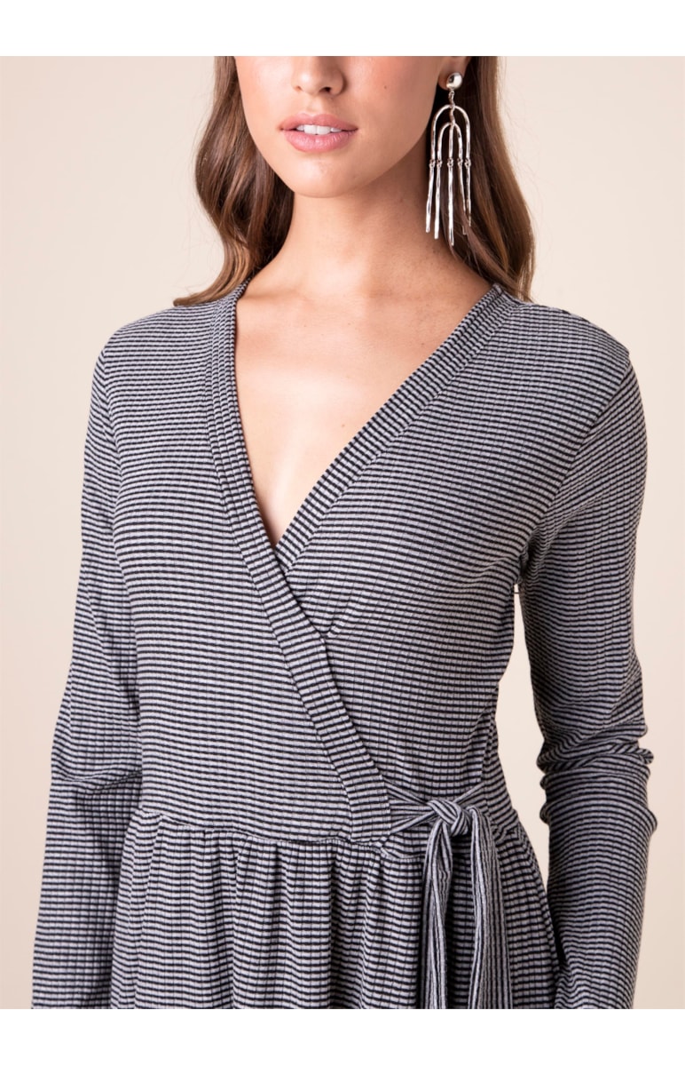 Vestido Wrap Waffle Cinza Mescla