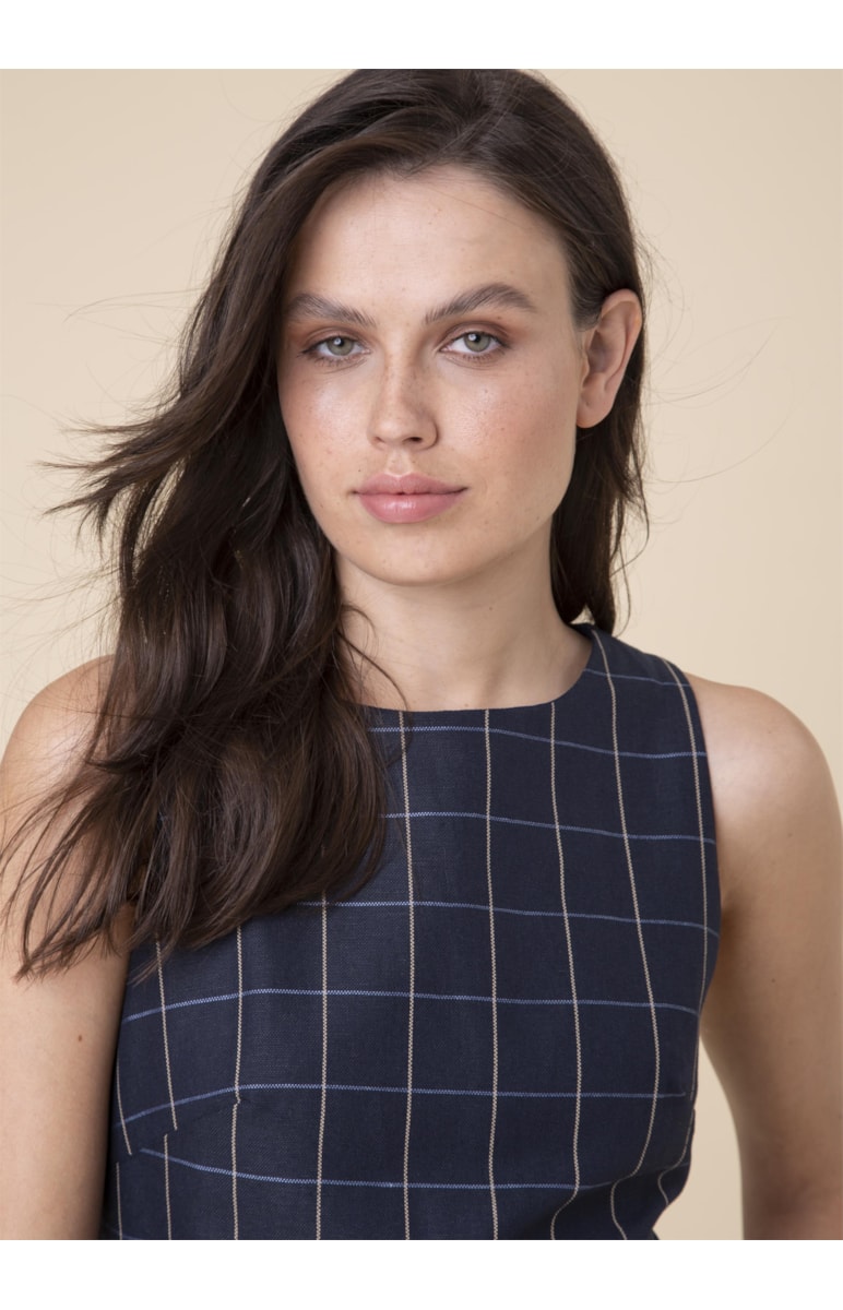 Vestido Xadrez Midi Marinho