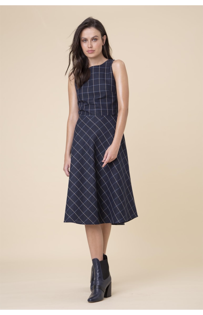 Vestido Xadrez Midi Marinho