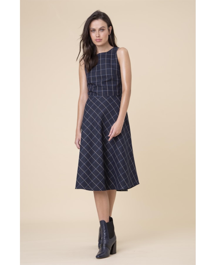 Vestido Xadrez Midi Marinho